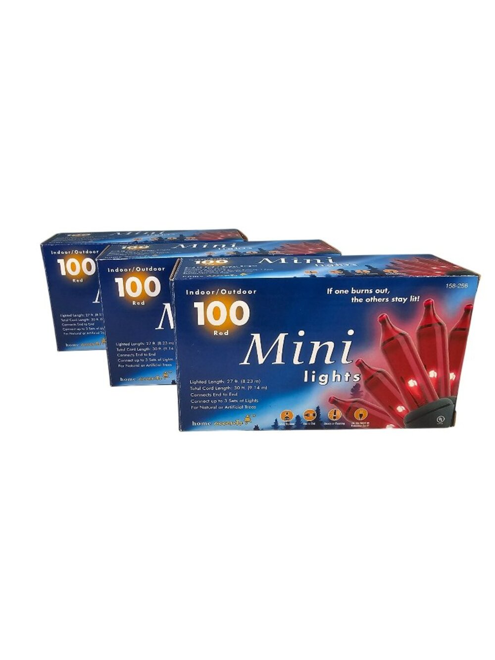 Home Accents Set of 3 Boxes Steady / Flashing RED Mini String Lights 100ct 27ft